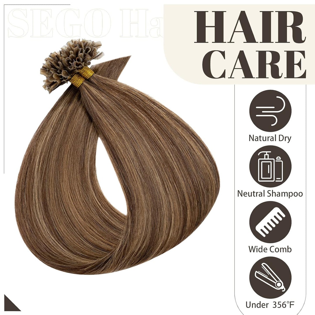 SEGO Bondings Extensions Echthaar 0.5g/Strähnen Haarverlängerung Keratin U-Tip Glue 100 Strähnen 100