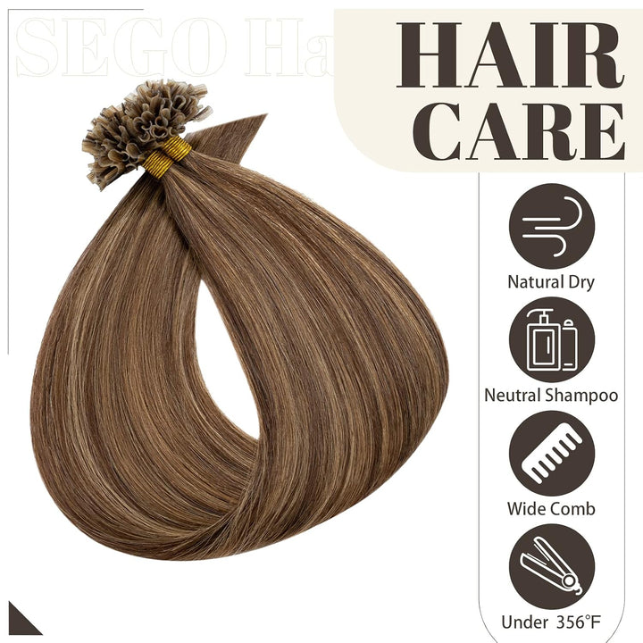 SEGO Bondings Extensions Echthaar 0.5g/Strähnen Haarverlängerung Keratin U-Tip Glue 100 Strähnen 100
