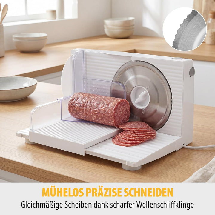 Tristar EM-2098 Allesschneider – 170 mm Edelstahlklinge – 150 W – Einstellbare Scheibenstärke, Silbe