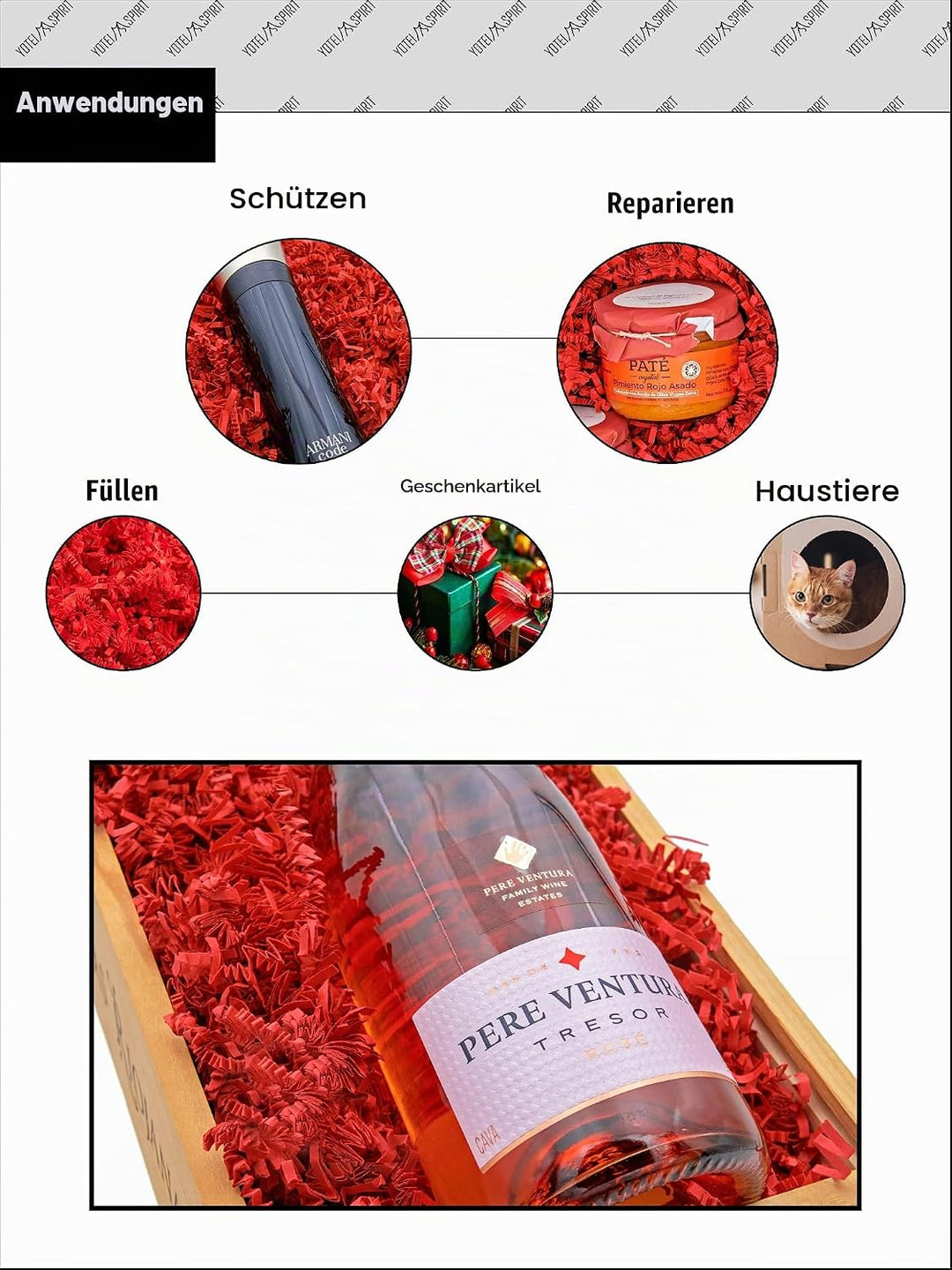 YOTEI SPIRIT® 500g Geschreddertes Rotes Papier für Geschenkbox – Füllmaterial für Pakete, Körbe, Box