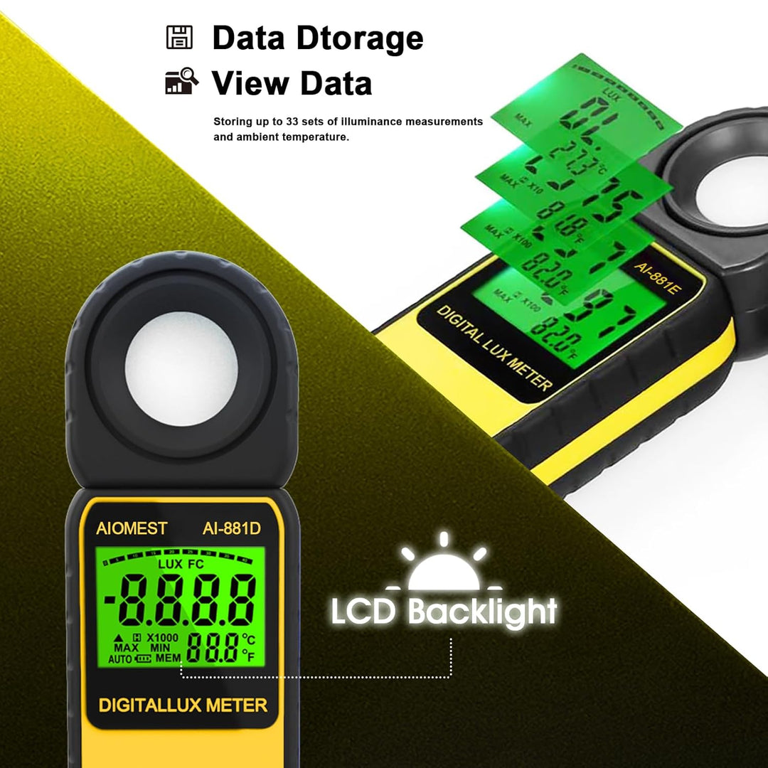 AIOMEST luxmeter, AI-881E Digitales Lichtmessgerät/Messlichter 0,01~300,000 Lux, Belichtungsmesser f