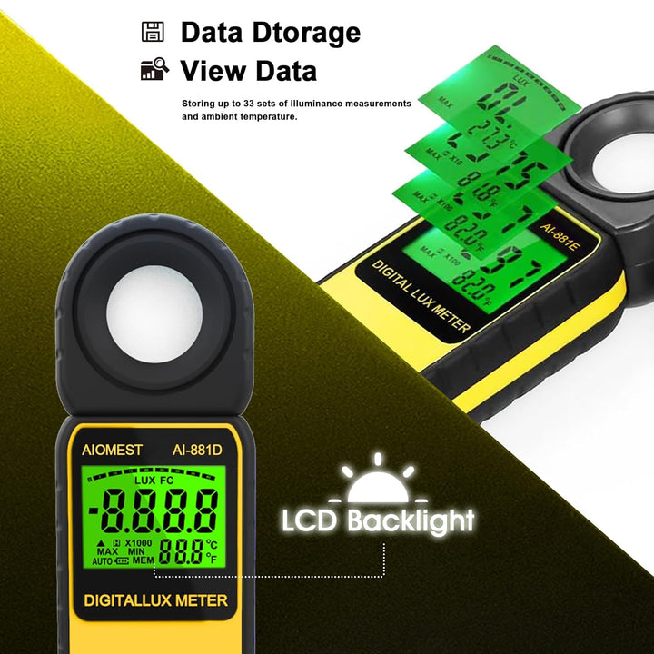 AIOMEST luxmeter, AI-881E Digitales Lichtmessgerät/Messlichter 0,01~300,000 Lux, Belichtungsmesser f
