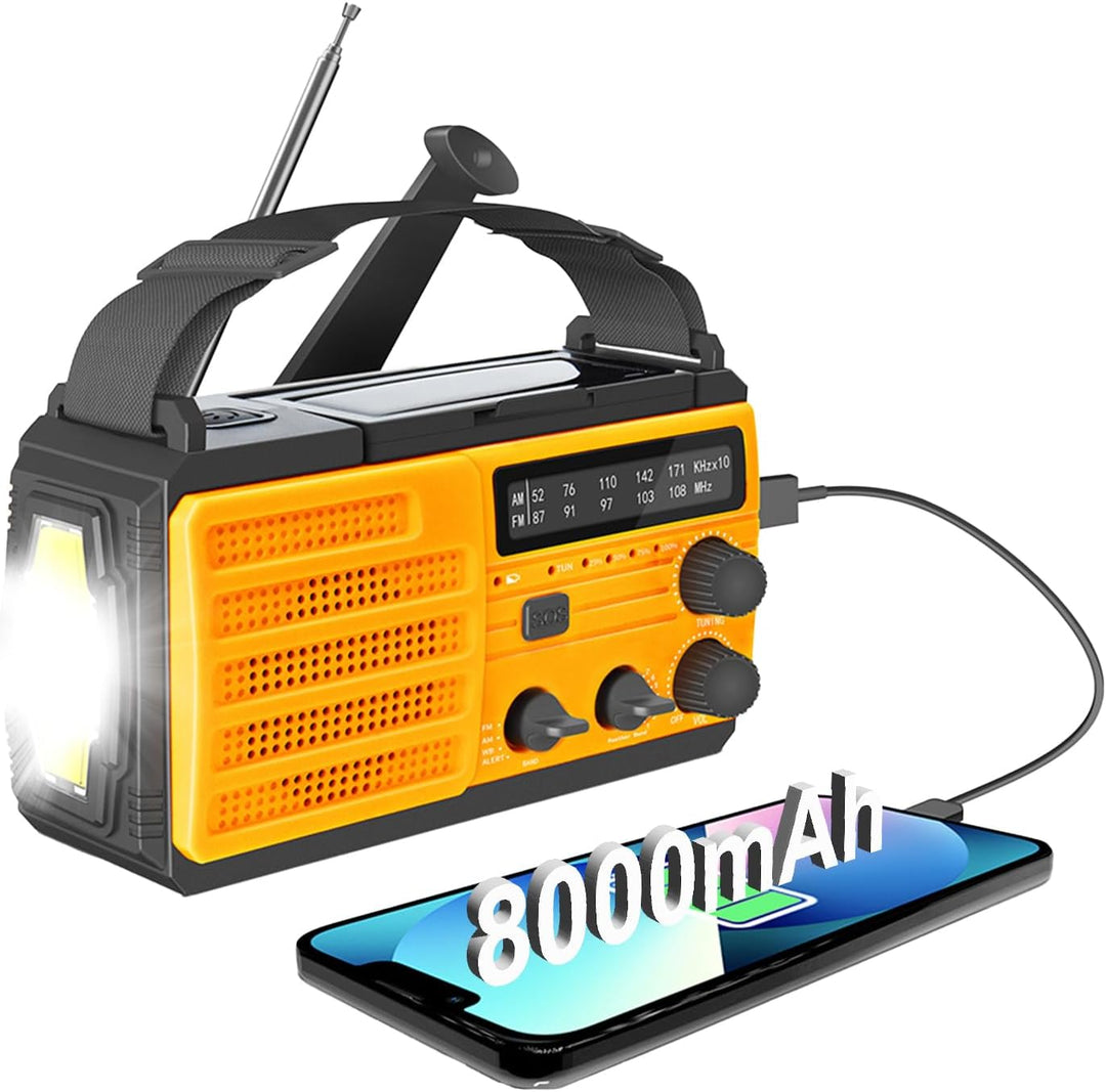 Solar Kurbelradio AM/FM Solar Radio Tragbar Notfallradio mit 8000mAh Wiederaufladbare Batterie, Led