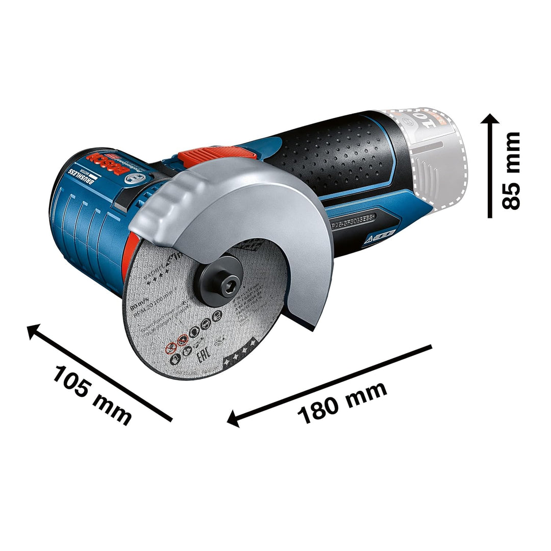 Bosch Professional 12V System Akku Winkelschleifer GWS 12V-76 (inkl. 2x 2.0Ah Akku, 5tlg. Trenn- und