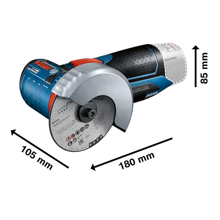 Bosch Professional 12V System Akku Winkelschleifer GWS 12V-76 (inkl. 2x 2.0Ah Akku, 5tlg. Trenn- und