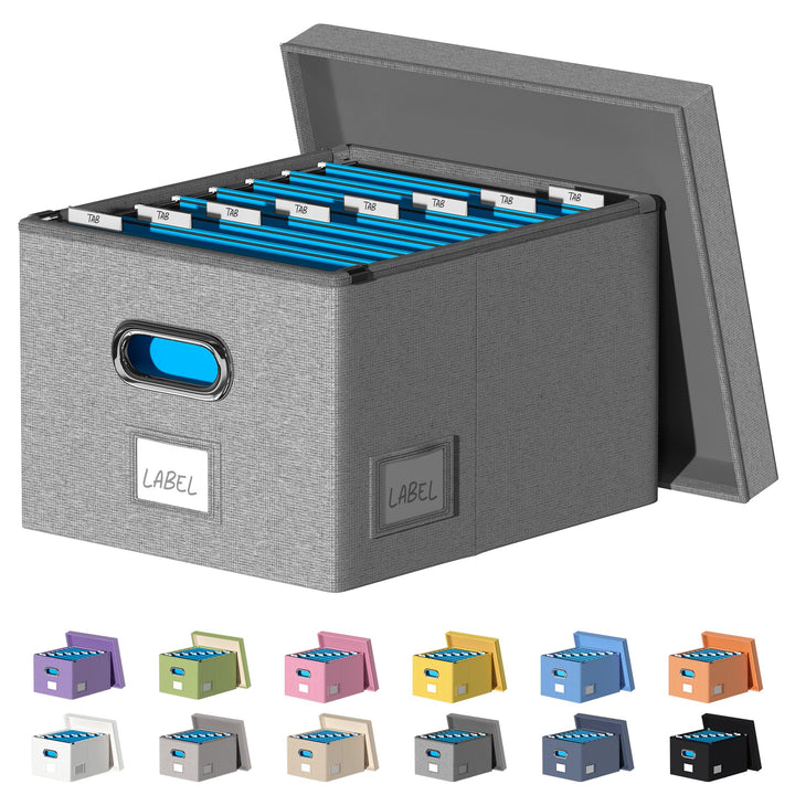 Akten-Organizer, faltbare Aufbewahrungsbox mit 10 Hängeregistratur-Ordner, Aktenbox mit Deckel, grau