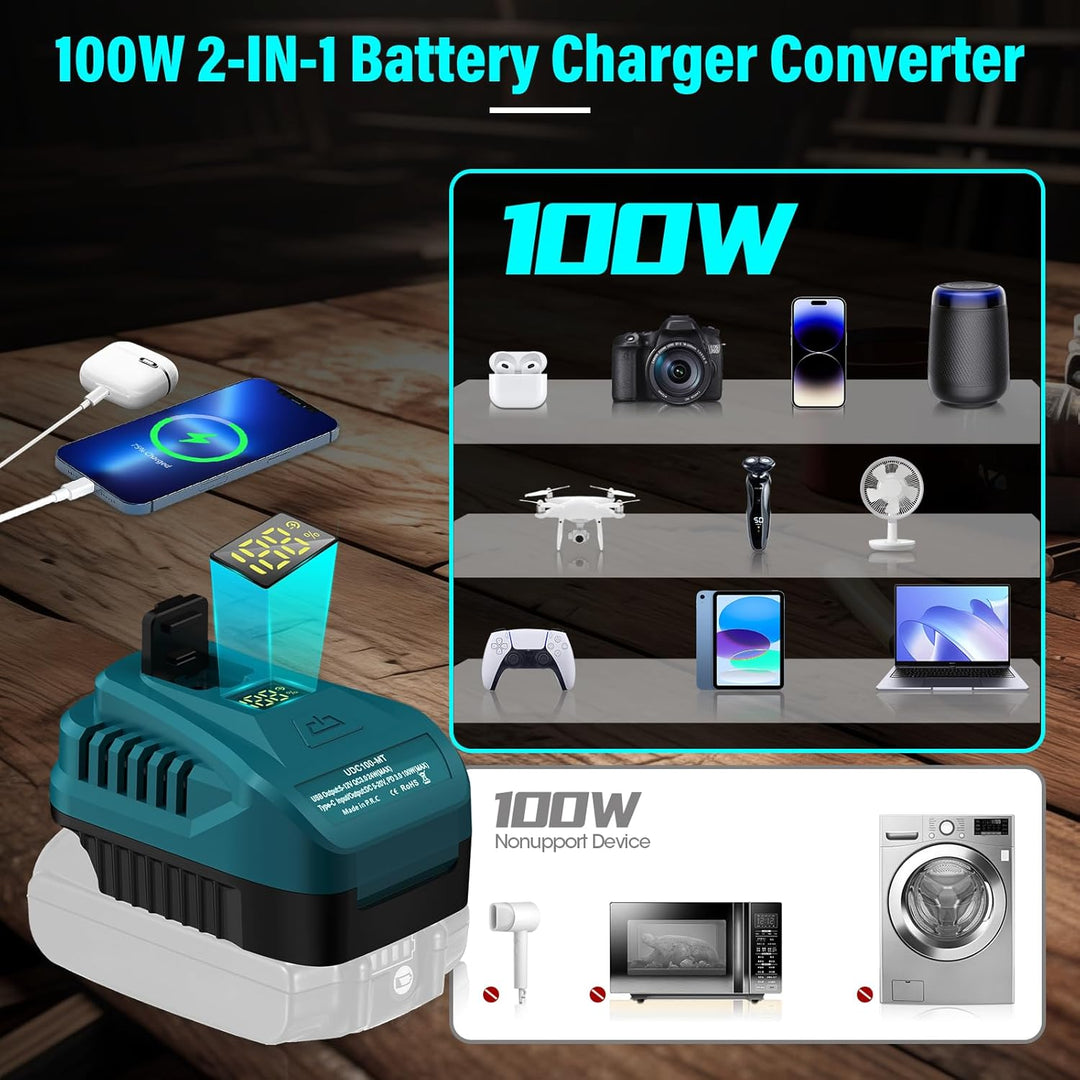 Schnellladegerät DC18RC kompatibel mit Makita18 Volt Akku,Mini Tragbar,100W USB Typ-C Ladegerät elek