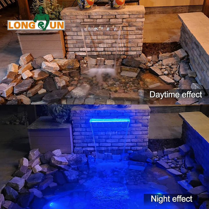 Longrun Pool Wasserfall Bachlaufsets, Garten Brunnen mit Farbwechsel LED, Acryl Teich Wasserfontäne