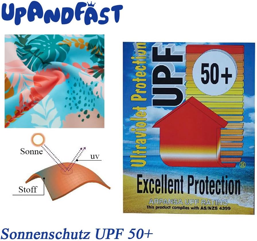 upandfast Baby Badeanzug mit Sonnenhut UPF 50+ Badebekleidung für Baby 6-9 Monate Blau Blätte, 6-9 M