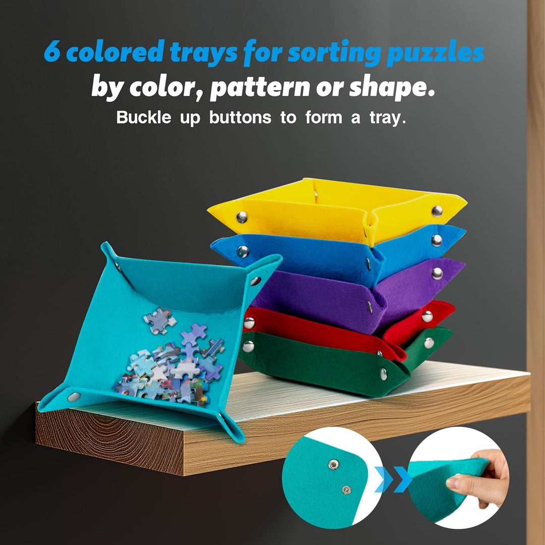 Tektalk faltbares Puzzle Board mit 6 Bunten Sortierschalen, tragbare Puzzlematte mit transparenter w