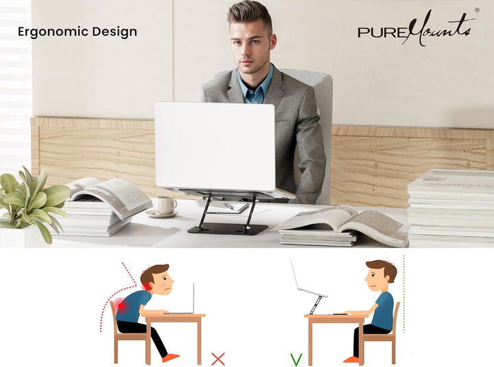 PureMounts Laptop Ständer Höhenverstellbarer, Faltbarer & Ergonomischer Notebookhalter für Home Offi