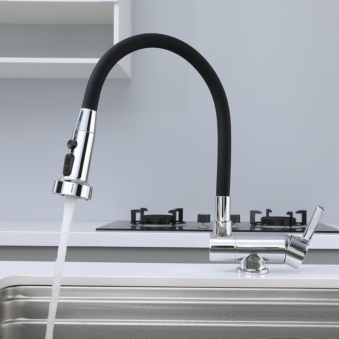 Vorfenster Küchenarmatur Chrom,Hochdruck Wasserhahn Küche Vorfenster Chrom, 3 Wassersprühmodi Vorfen