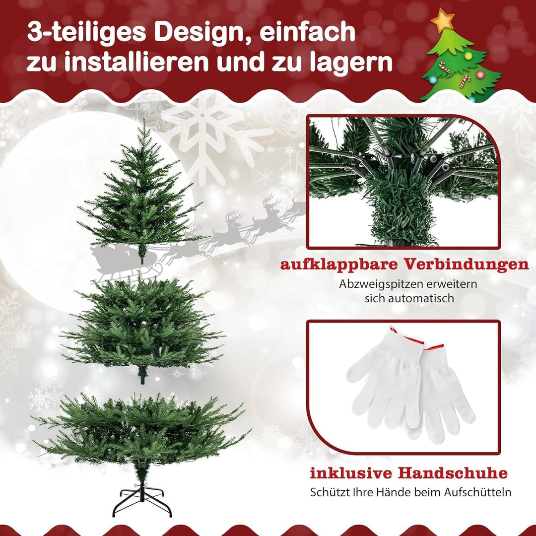 COSTWAY 180 cm Künstlicher Weihnachtsbaum beleuchtet, aufklappbarer Christbaum mit 8 Lichtmodi, 280