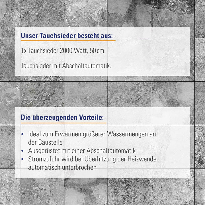 Karl Dahm Tauchsieder 2000 W – Edelstahl Heizstab 50 cm mit Abschaltautomatik & Überhitzungsschutz –