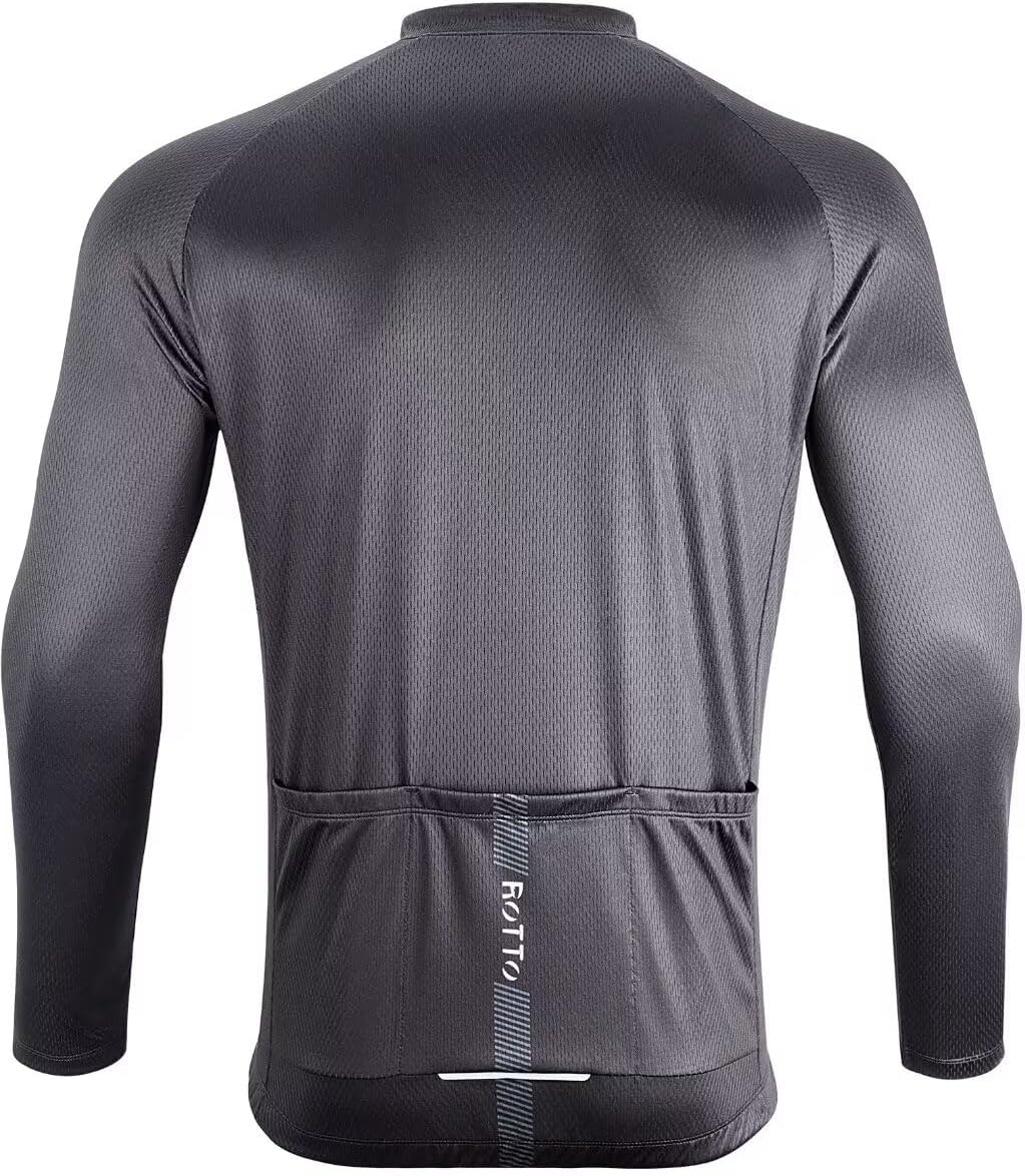 ROTTO Herren Radtrikot Fahrradtrikot Langarm Rennrad Trikot Farbverlauf Reihe 01 Schwarz Grau XS, 01