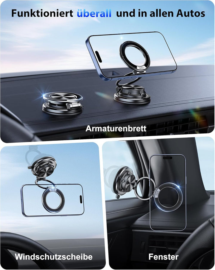 Glangeh Ganzmetall Ultradünne handyhalterung Auto Magnet, [95 LBS starker Vakuum- und Gel-Saugnapf]