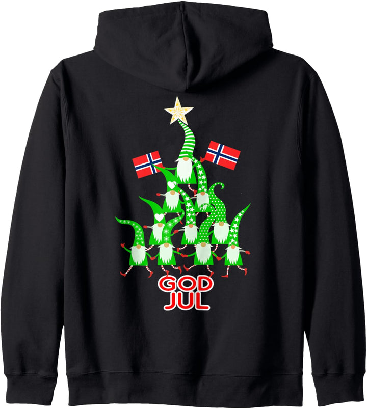 Gott Jul Nordic Gnomes Weihnachtsbaum Norwegische Flagge Kapuzenjacke