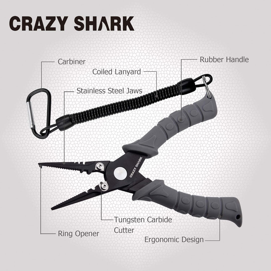 CRAZY SHARK Multifunktionale Angelzangen Linie Cutter Hook Remover Tackle mit Scheide und Lanyard Gr