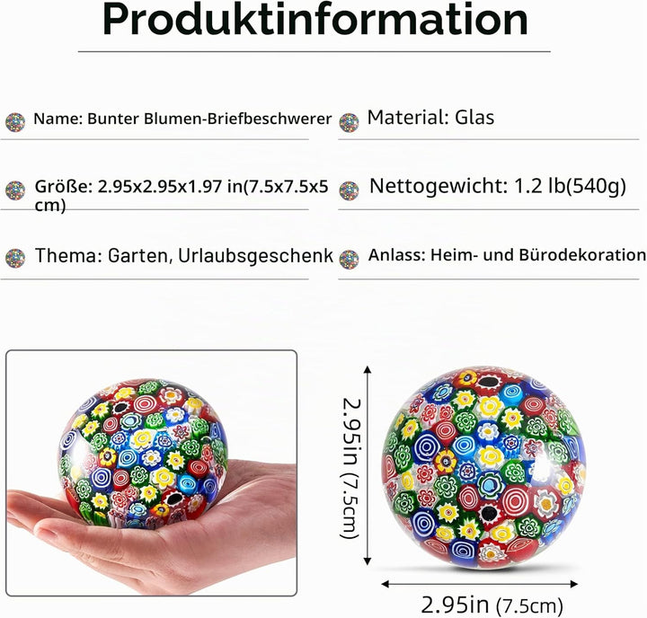 Handgeblasene Glasblumenfigur, Briefbeschwerer aus Glas, als Geburtstagsgeschenk