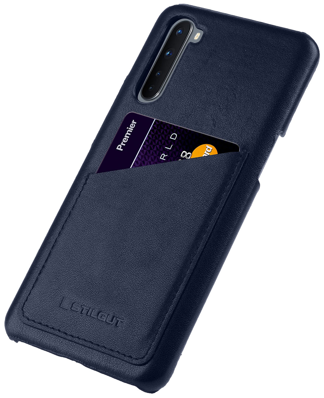 STILGUT Cover kompatibel mit OnePlus Nord Hülle mit Kartenfach, Case aus Leder, Kartenhülle - Dunkel