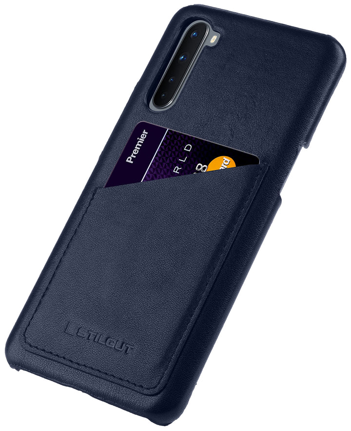 STILGUT Cover kompatibel mit OnePlus Nord Hülle mit Kartenfach, Case aus Leder, Kartenhülle - Dunkel