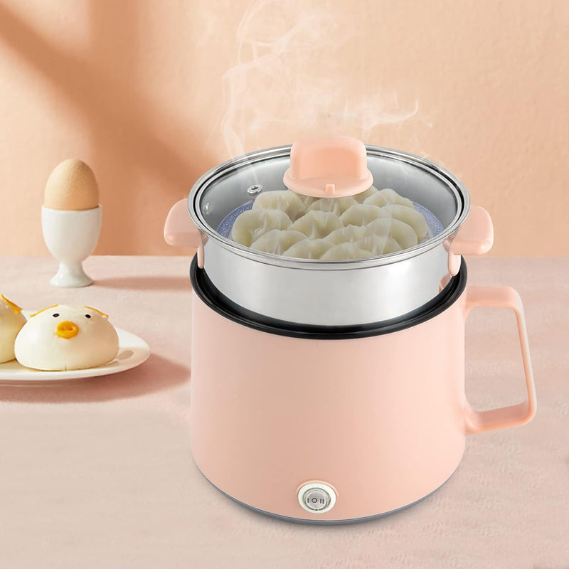 Elektrische Hot Pot und Dampfgarer,1.7L Tragbare Mini Antihaft Multikocher, Schneller Ramen Kocher,