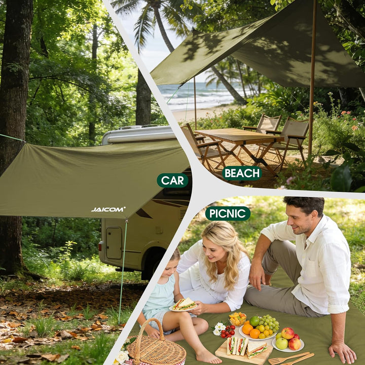 JAICOM Tarp Wasserdicht, 3.6x2.9m Ultraleicht Camping Zeltplane, Anti-UV Sonnen Regen Schutz Schnee,