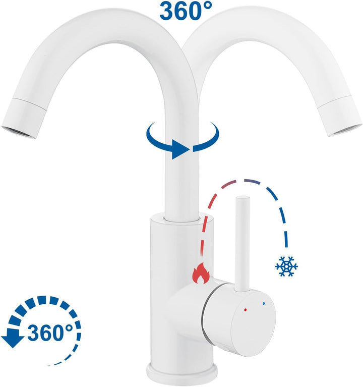 Auralum Wasserhahn Bad mit 60CM Schlauchs, 360° Drehbar Waschtischarmatur, Mischbatterie Einhebelmis