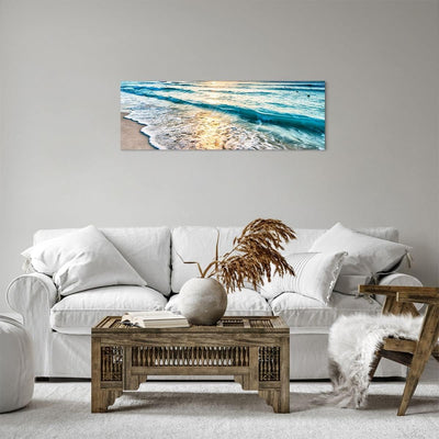 Panorama Bilder auf Leinwand Meer Welle Strand Leinwandbild 90x30cm Wandbilder Dekoration Wohnzimmer