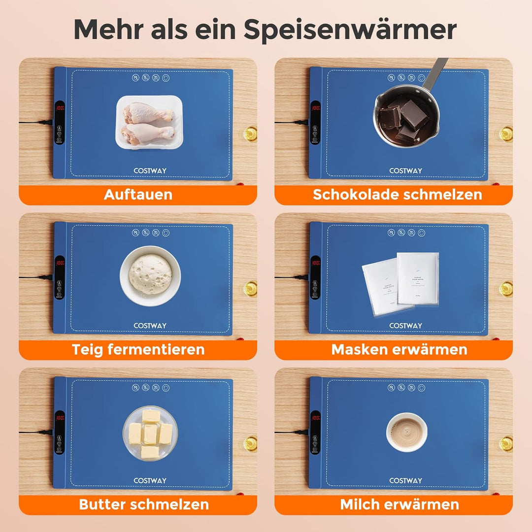 COSTWAY Elektrische Wärmematte Silikon für Lebensmittel, Rollbare Warmhalteplatte, Speisewärmer mit