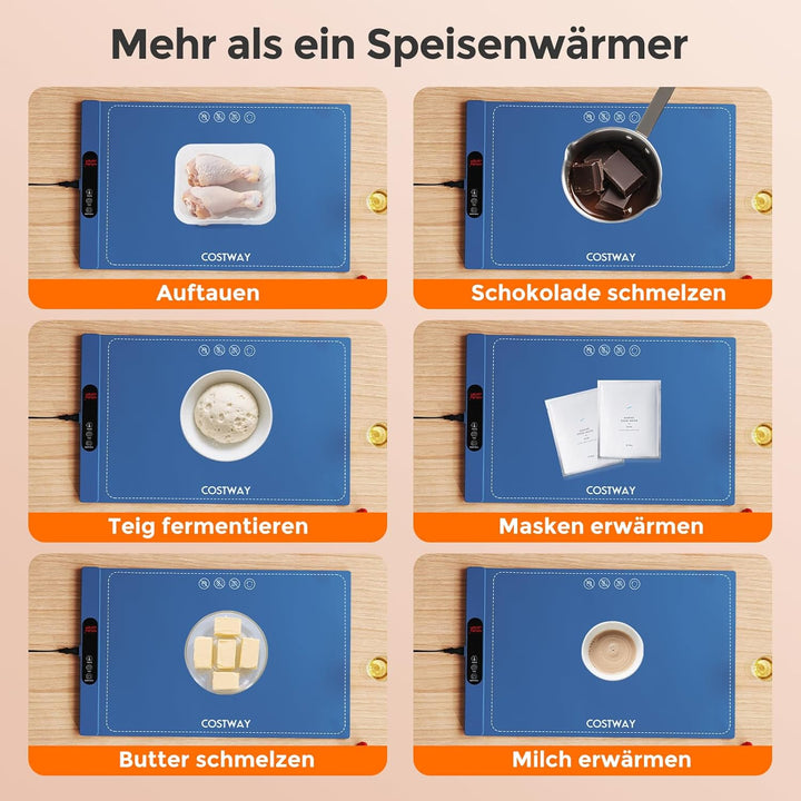 COSTWAY Elektrische Wärmematte Silikon für Lebensmittel, Rollbare Warmhalteplatte, Speisewärmer mit