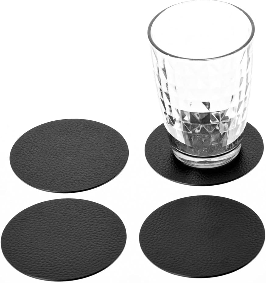 Nikalaz Rund Platzsets und Untersetzer aus recyceltem Leder, 4 Stück Tischsets, Tisch-Matten, Platzd