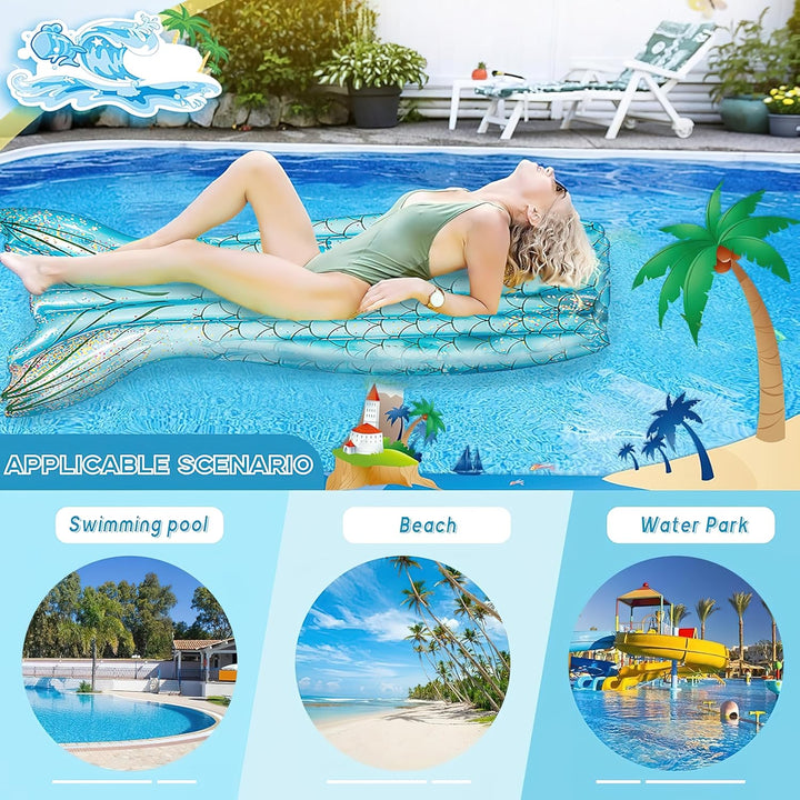 Aufblasbares Schwimmbett Wasserhängematte, Meerjungfrau Luftmatratzen Pool Erwachsene und Kinder, PV