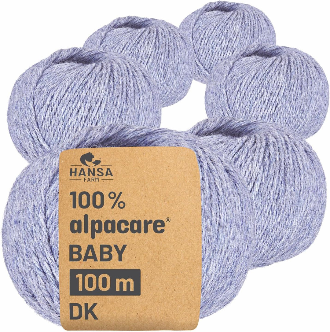 HANSA-FARM | Alpacare 100% waschbare Baby Alpakawolle in 25 Farben - 300 Set DK (6 x 50g) - Die 1. m