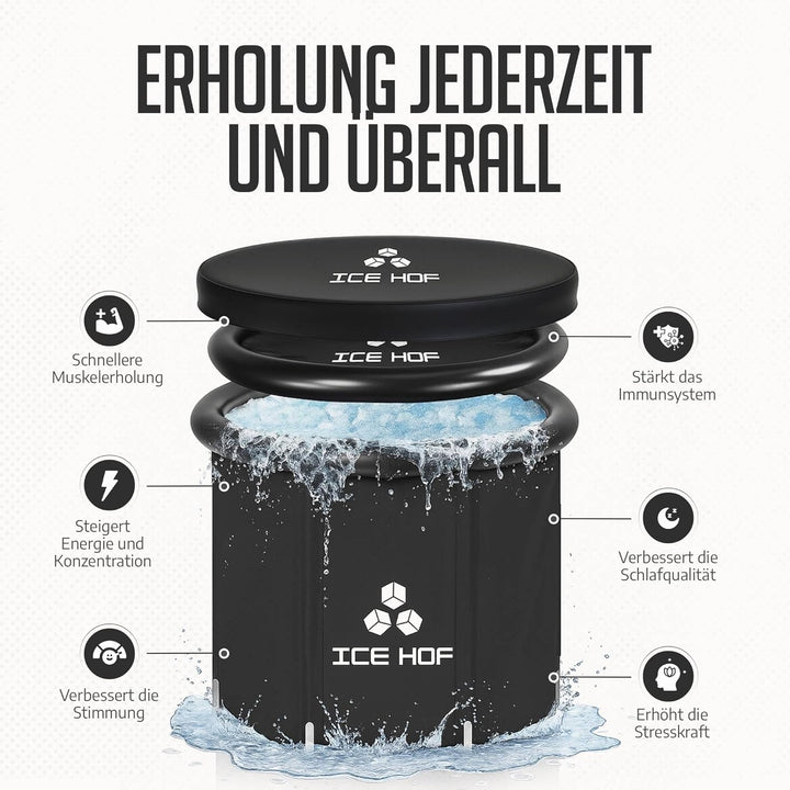 IceHof® Eisbad Tonne XL Plusgrösse Ø80x80cm für Athleten mit Abdeckung, Faltbare Aufblasbare Badewan