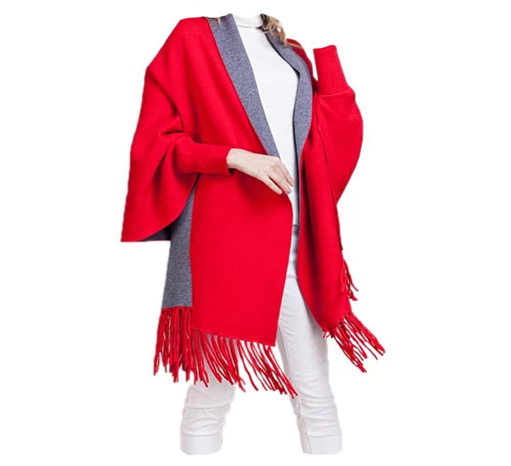 MyBeautyworld24 Frauen Kaschmir Poncho Strickjacke Strickpullover Mantel Winter Pullover Oversize Sc