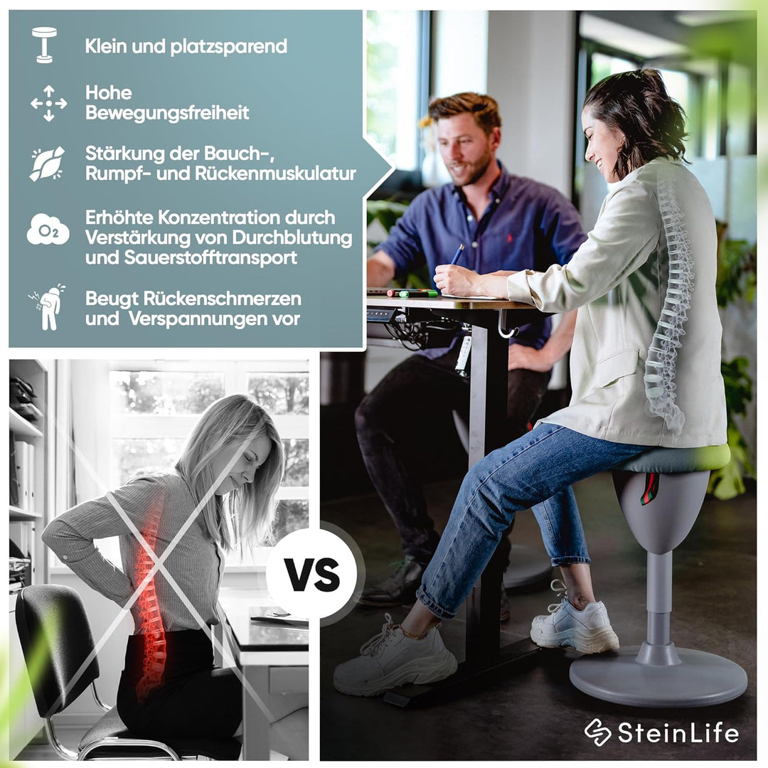 SteinLife Cone Bürohocker Ergonomisch [TESTSIEGER] Stehhocker Höhenverstellbar [58-83cm] Ergonomisch