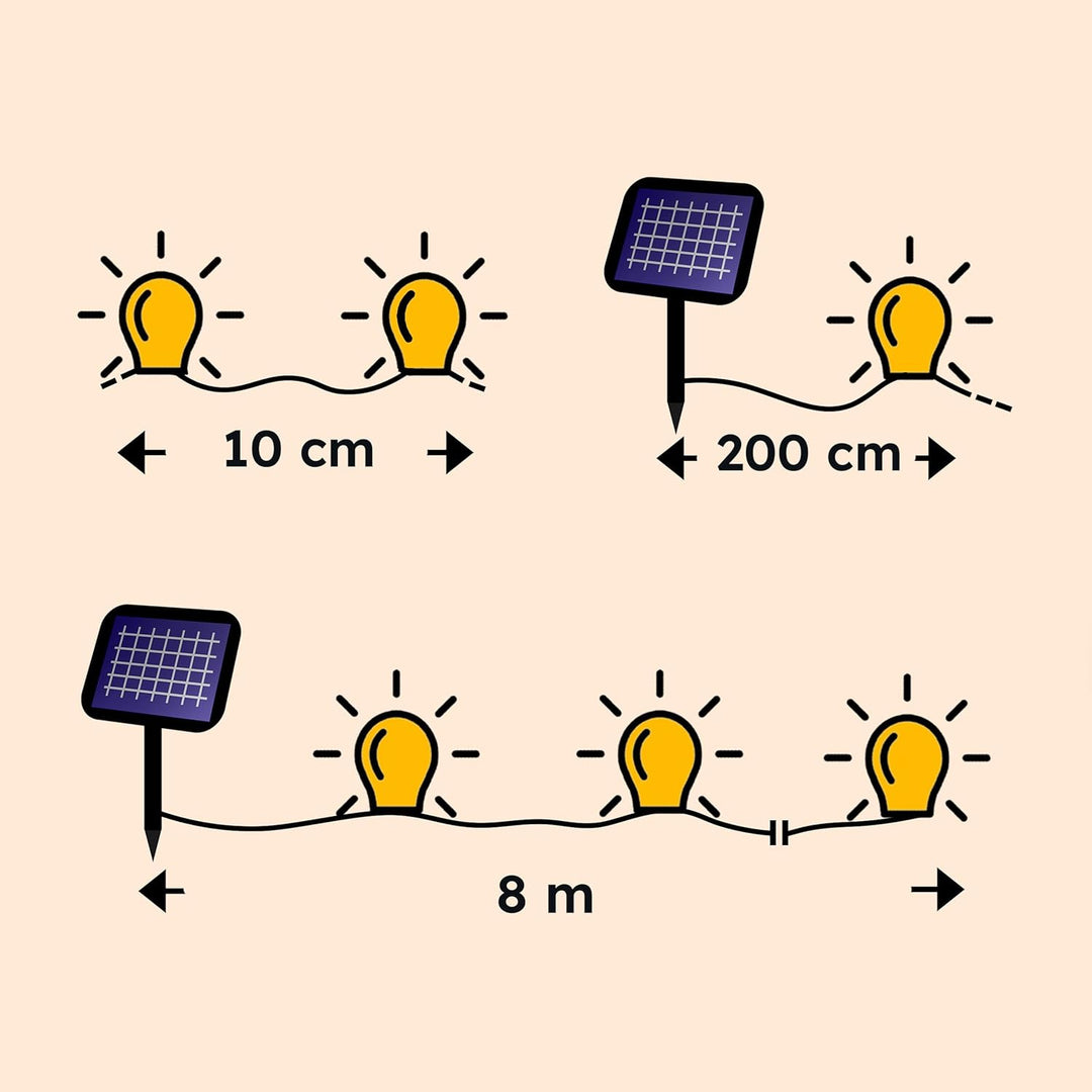 Esotec Solar Lichterkette, 6m, 60 LEDs, warmweiss, Zuleitung 2m, Akku, Solarmodul, Erdspiess, Aussen