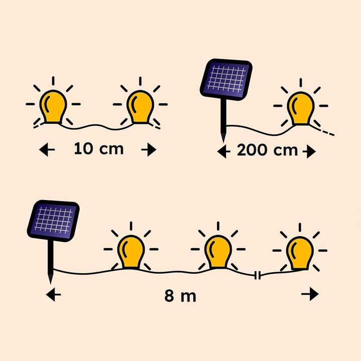 Esotec Solar Lichterkette, 6m, 60 LEDs, warmweiss, Zuleitung 2m, Akku, Solarmodul, Erdspiess, Aussen