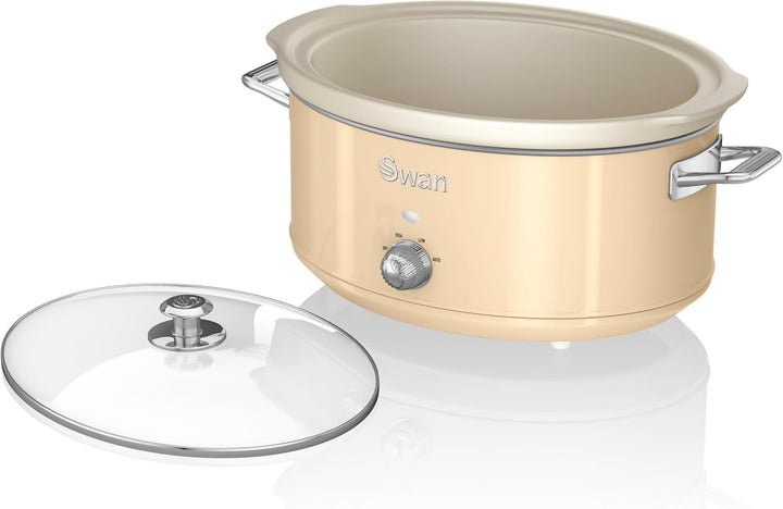 Swan Retro SF17031CN Slow Cooker 6,5L Abnehmbarer Kochbehälter, PFOA- und PTFE-freier Keramischer An