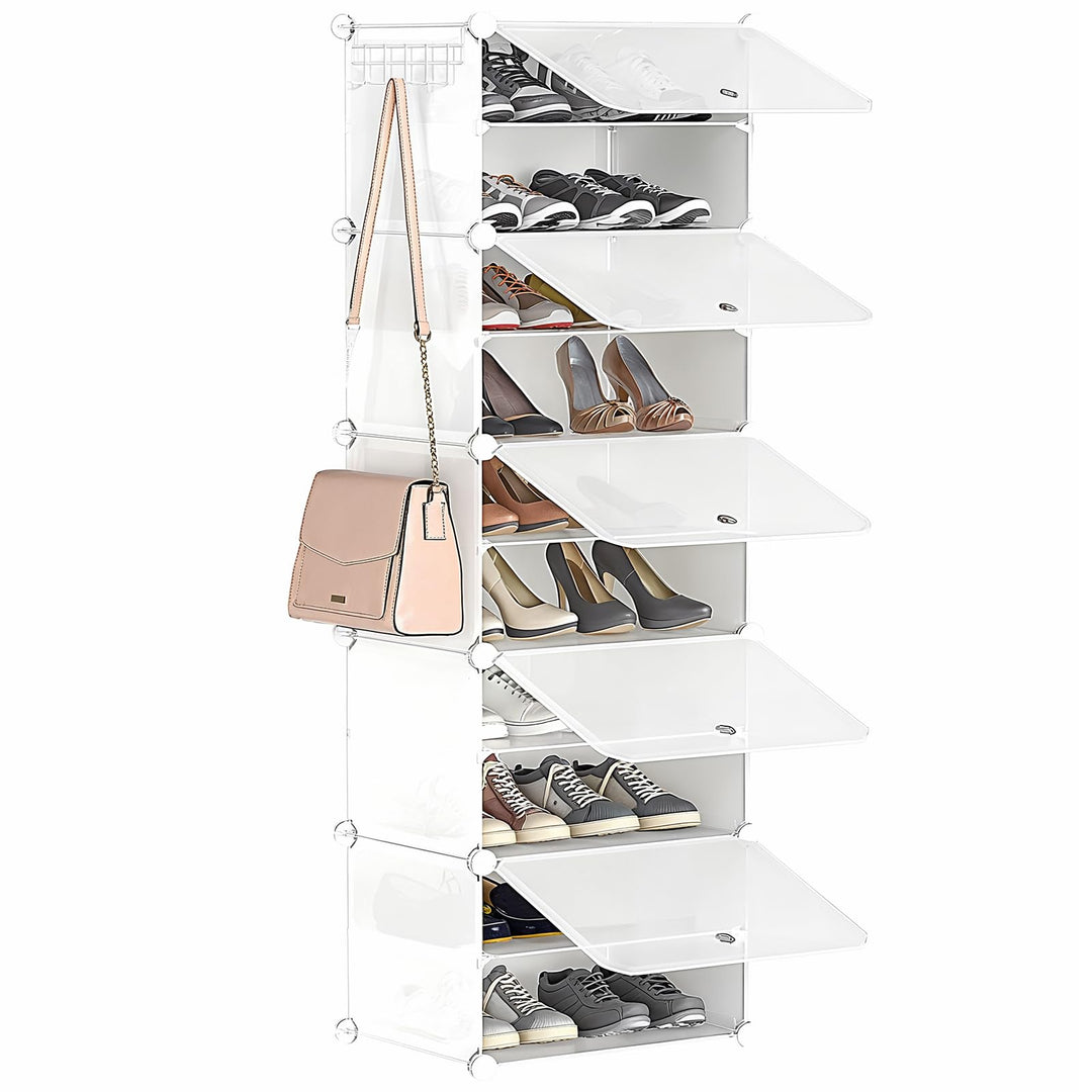 HOOBRO Schuhregal mit 10 Ebenen, Schmal Schuhschrank, Schuh-Organizer, mit Türen, Kunststoff, DIY St