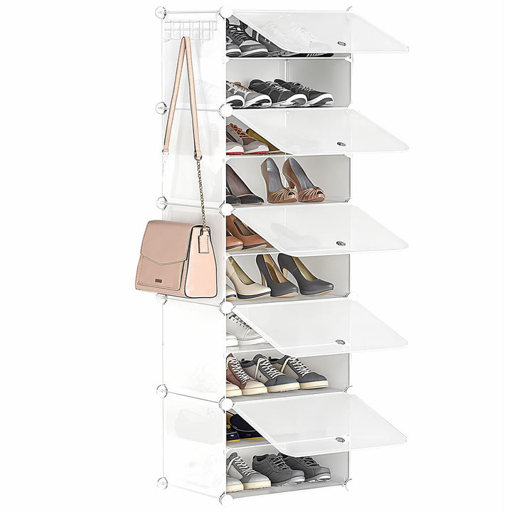 HOOBRO Schuhregal mit 10 Ebenen, Schmal Schuhschrank, Schuh-Organizer, mit Türen, Kunststoff, DIY St