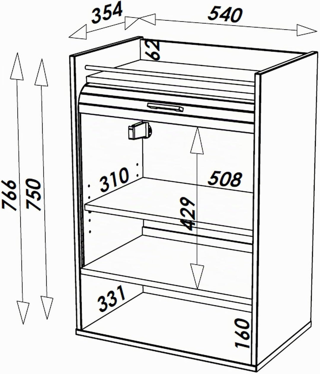 SIMMOB Küchenmöbel, weiss, Vorhang schwarz oder weiss, 4 Fächer, L 54 cm, H 76,6 cm, T 35,4 cm