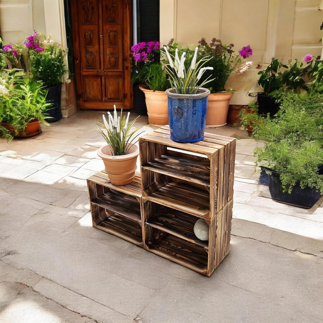 Teramico Geflammte Holzkisten Weinkisten Obstkisten mit Mittelbrett/Zwischenbrett Ablage für Aufbwah