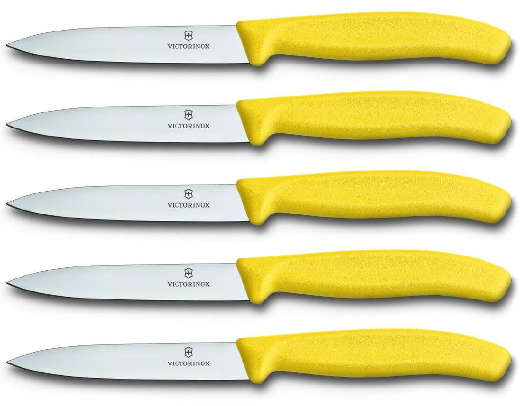 Victorinox 5-tlg Gemüsemesser Set Swiss Classic Gelb – 10 cm ohne Wellenschliff – Tomatenmesser 5er