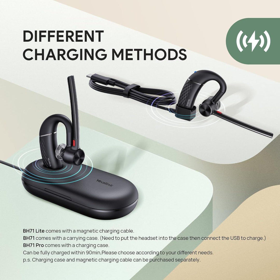 Yealink BH71 Pro Bluetooth Headset with USB Dongle, Teams Certified, 4 Noise Cancelling Microphone,