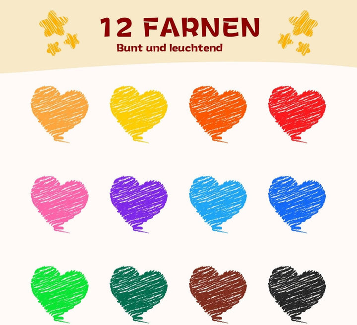 YPLUS Erdnuss Wachsmalstifte für Kleinkinder, 12 Farben, Ungiftige, Leicht zu Halten, Waschbare sich