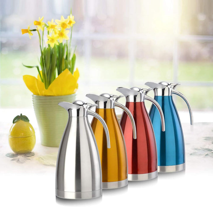 Thermokaraffe, 1,5L/2L Edelstahl Kaffee Teekanne Doppelwandige Isolierkanne Wärmflasche für Kaffee T
