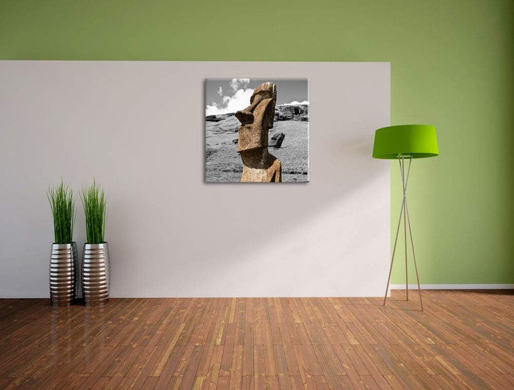 Pixxprint Moai Statue auf den Osterinseln als Leinwandbild/Grösse: 70x70 cm/Wandbild/Kunstdruck/fert