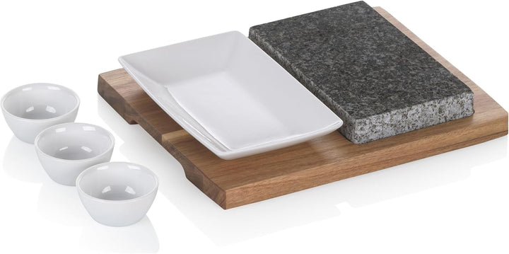 kela 16629 Heisser Stein, Granit, Akazienholz, Keramik, dunkelgrau, braun, weiss